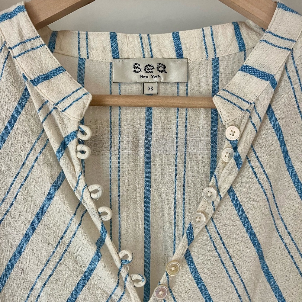 Sea New York Blue and Cream Striped Long Sleeve Brady Dress - Picture 2 of 5